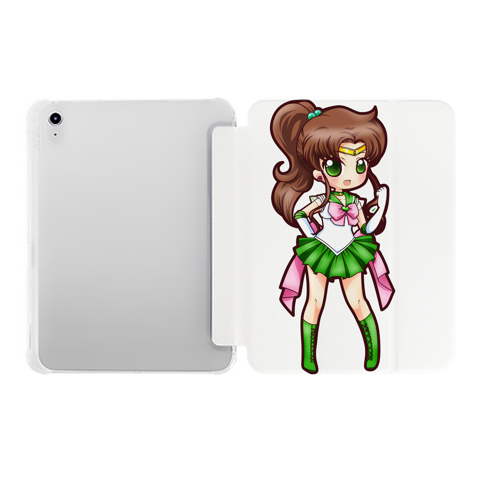 （画像用） 美少女戦士セーラームーン 木野 まこと きの まこと Sailor Moon Kino Makoto （セーラージュピター；Sailor Jupiter） IPad ケース ペン収納付き 三つ折りスタンド PUレザー×シリコン 対応機種9.5/10.5/10.9インチ